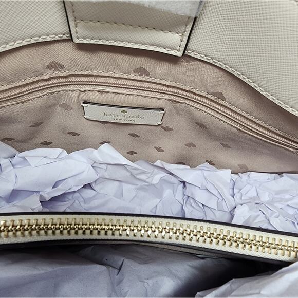 Kate Spade Ivory Off White Handbag Satchel Pebble Leather Purse Gold Trim NWT - Picture 12 of 13
